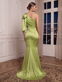 Satin One Shoulder Evening Dresses Mermaid/Sheath Sleeveless Floor Length Formal Dresses with Slit