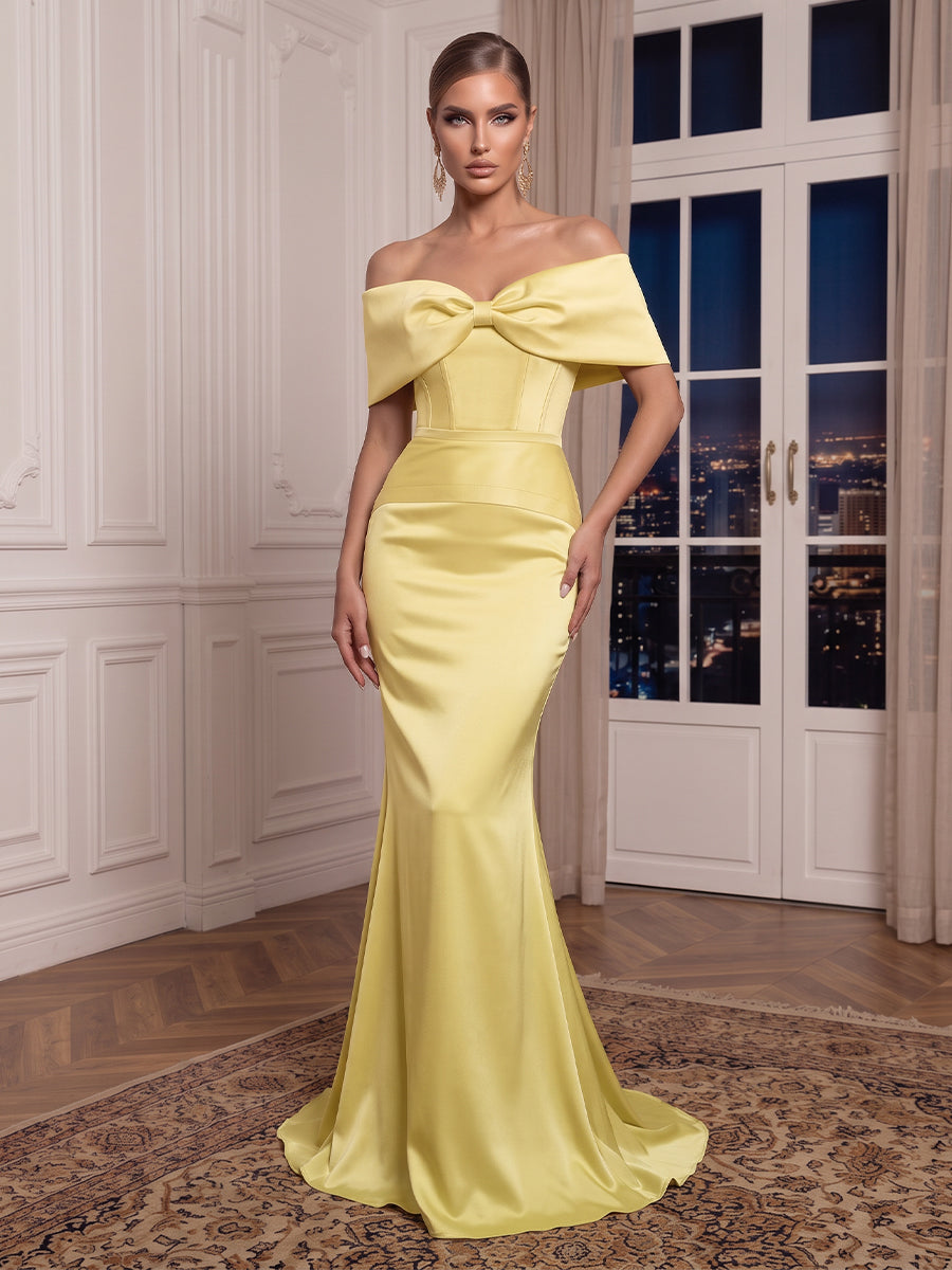 Off the Shoulder Satin Evening Dresses Mermaid/Sheath Corset Sleeveless Floor Length Formal Dresses
