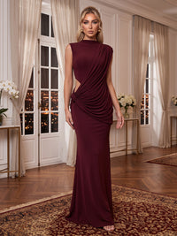 High Neck Sleeveless Evening Dresses Mermaid/Sheath Satin Floor Length Formal Party Dresses