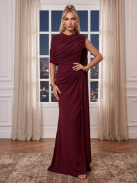 Satin Round Neck Evening Dresses Mermaid/Sheath Floor Length Formal Dresses with Wrap