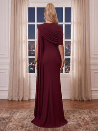 Satin Round Neck Evening Dresses Mermaid/Sheath Floor Length Formal Dresses with Wrap