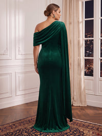 Plus Size Mermaid/Sheath Velvet Evening Dresses One Shoulder Floor Length Wedding Guest Dresses