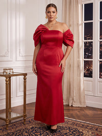 Plus Size Mermaid/Sheath Evening Dresses Satin Short Sleeves Floor Length Formal Party Dresses