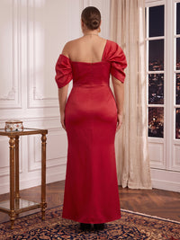 Plus Size Mermaid/Sheath Evening Dresses Satin Short Sleeves Floor Length Formal Party Dresses