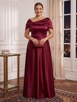 Plus Size Satin A Line Evening Dresses Cap Sleeves Floor Length Formal Gala Dresses