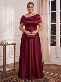 Plus Size Satin A Line Evening Dresses Cap Sleeves Floor Length Formal Gala Dresses