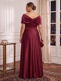 Plus Size Satin A Line Evening Dresses Cap Sleeves Floor Length Formal Gala Dresses