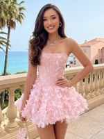 3D Butterfly Strapless A Line Corset Short Homecoming Dresses