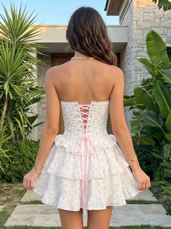 Jacquard Strapless Tiered A Line Ruffles Short Homecoming Dresses