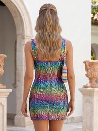 Sequin Mermaid Square Neck Sleeveless Short Homecoming Dresses