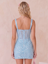 Sequin Sweetheart Mermaid Sleeveless Corset Short Homecoming Dresses