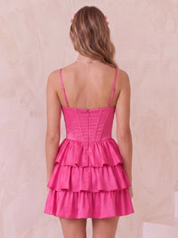Satin A Line Sweetheart Sleeveless Tiered Corset Short Homecoming Dresses