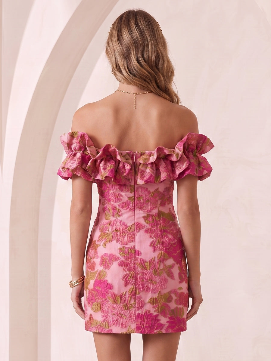 Satin Off the Shoulder Mermaid Sleeveless Jacquard Short Homecoming Dresses