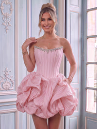 Strapless Satin A Line Sleeveless Flower Bud Short Homecoming Dresses