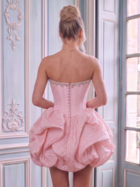 Strapless Satin A Line Sleeveless Flower Bud Short Homecoming Dresses