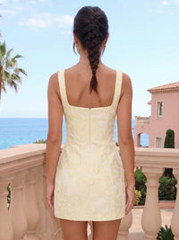 Jacquard Satin Sheath Square Neck Sleeveless Short Homecoming Dresses