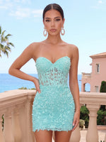 Applique Lace Sheath Strapless Sleeveless Homecoming Dresses