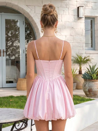 Pleated Satin Sweetheart Flower Bud Rhinestones Short Homecoming Dresses