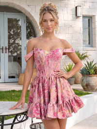 Jacquard Ruffles Satin A Line Off the Shoulder Homecoming Dresses
