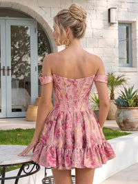 Jacquard Ruffles Satin A Line Off the Shoulder Homecoming Dresses