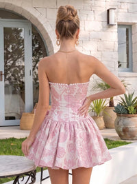 Pleated Jacquard Satin A Line Strapless Short Homecoming Dresses with Bow