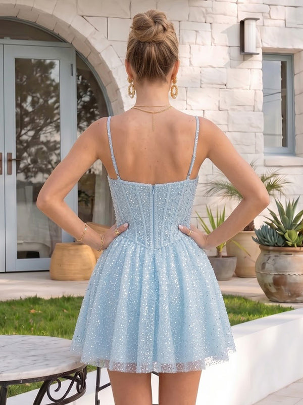 Pleated Sequins A Line Sweetheart Short Homecoming Dresses