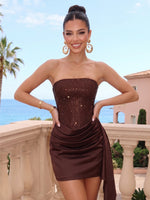 Sequins Sheath Strapless Ruched Short Homecoming Dresses