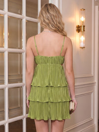 Pleated Satin A Line Tiered V Neck Short Homecoming Dresses