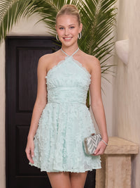 3D Flowers Lace A Line Halter Sleeveless Short Homecoming Dresses