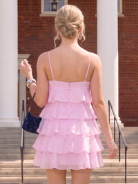 Chiffon A Line V Neck Sleeveless Tiered Ruffles Short Homecoming Dresses