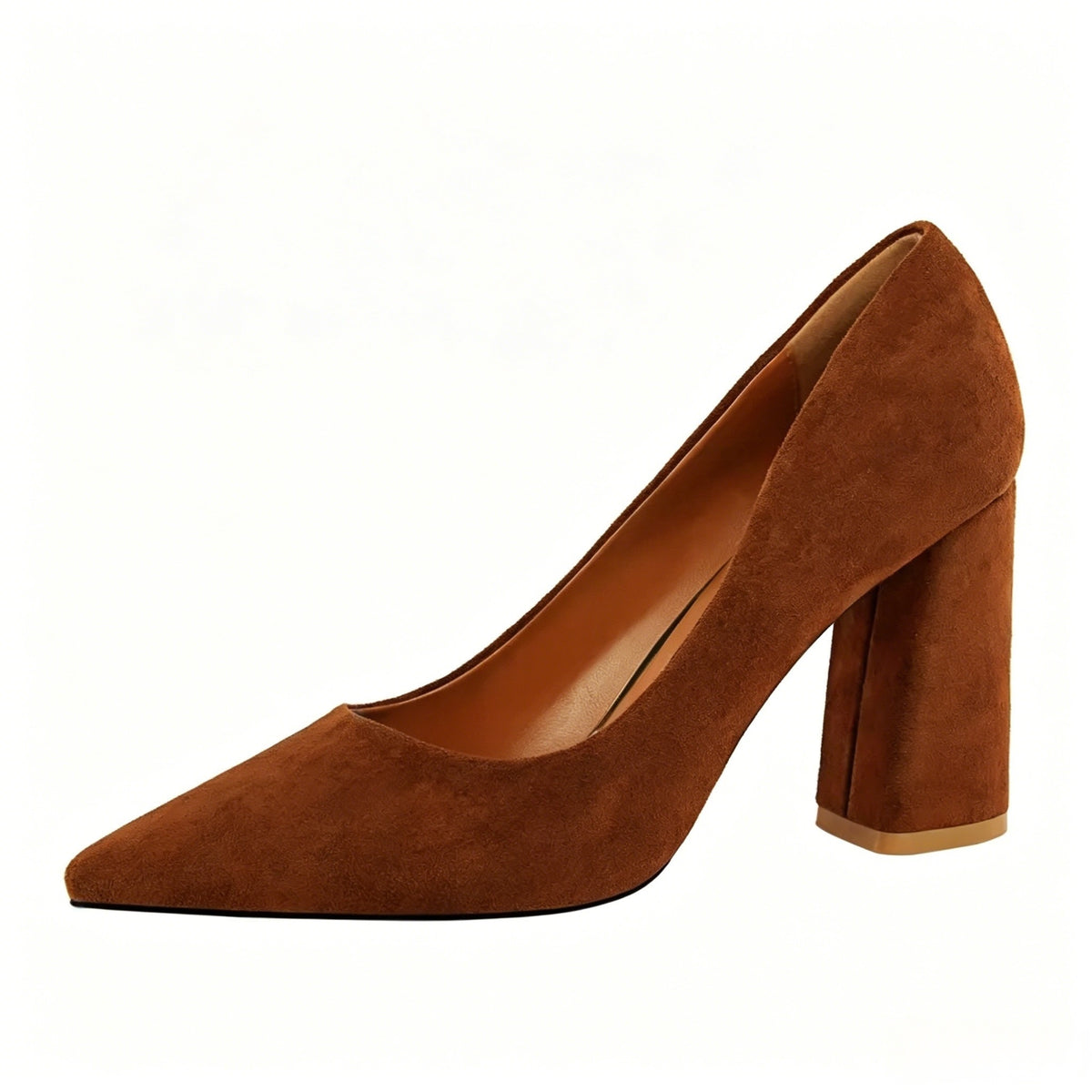 Women's Suede Wedding Party Shoes Chunky Heel Pointed Toe Bridal Shoes