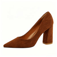 Women's Suede Wedding Party Shoes Chunky Heel Pointed Toe Bridal Shoes