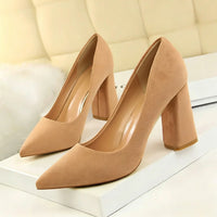 Women's Suede Wedding Party Shoes Chunky Heel Pointed Toe Bridal Shoes