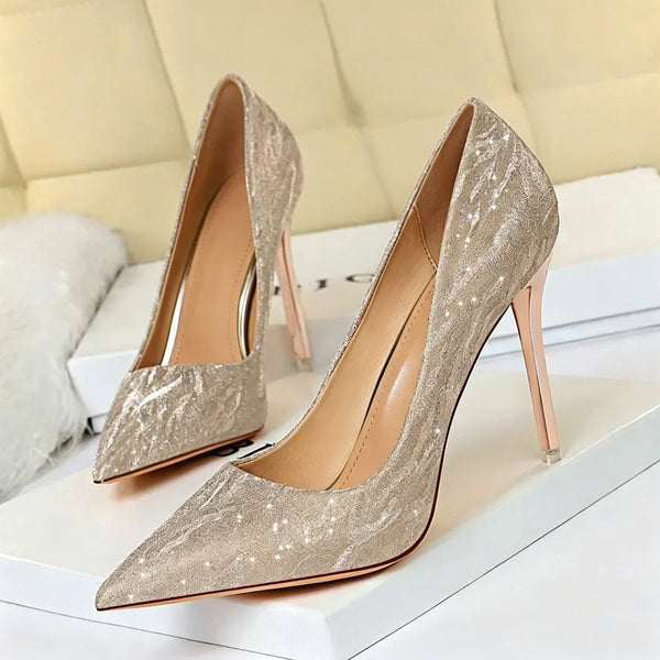 Women's Sequin Wedding Party Shoes Stiletto Heel Pointed Toe Bridal Shoes