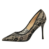 Mesh Patterned Openwork Lace Stiletto Heel Pointed Toe Wedding Party Shoes