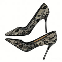 Mesh Patterned Openwork Lace Stiletto Heel Pointed Toe Wedding Party Shoes