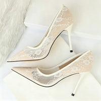 Mesh Patterned Openwork Lace Stiletto Heel Pointed Toe Wedding Party Shoes
