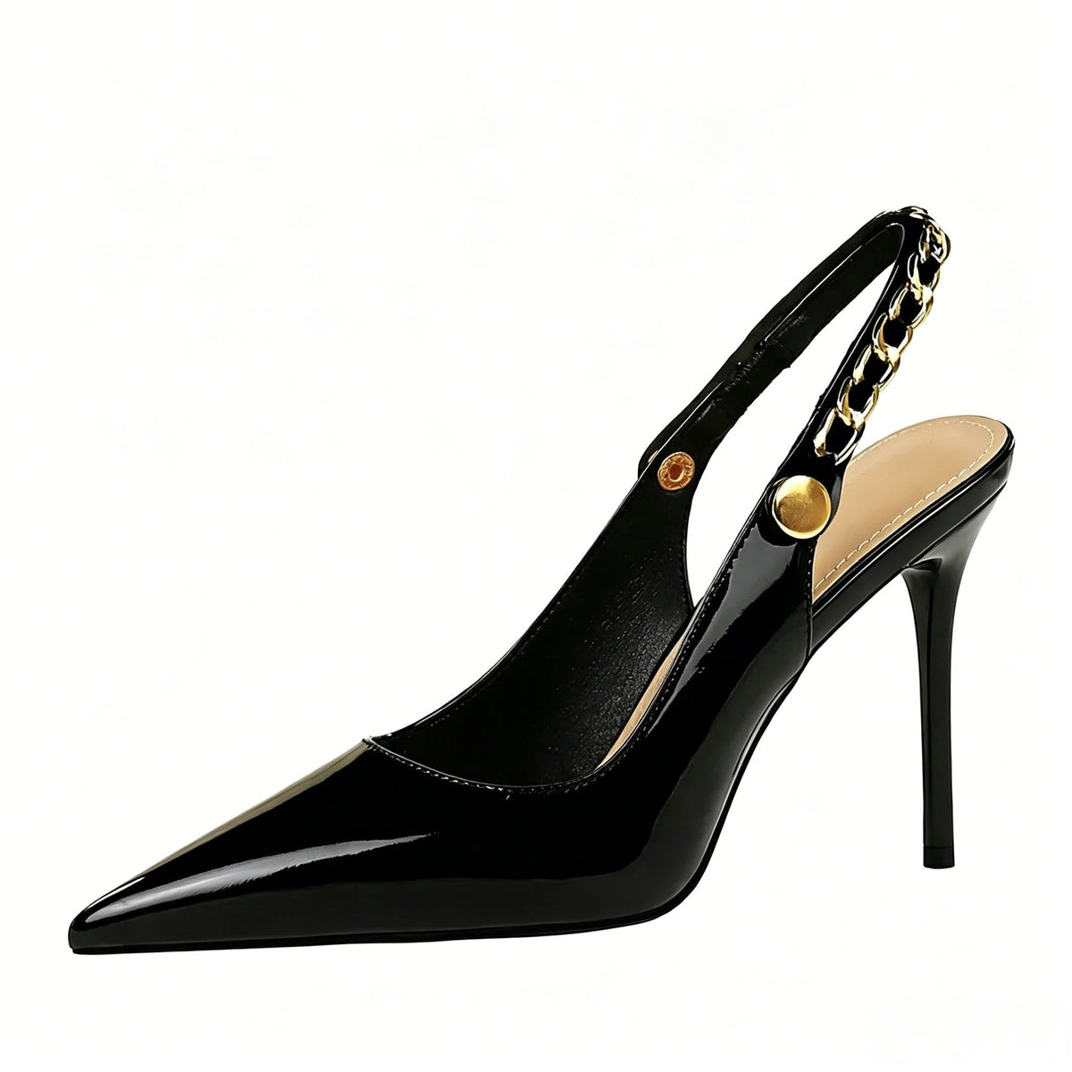 Women's Stiletto Heel Pointed Toe Wedding Party Shoes with Metal Chain and Back Strap