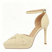 Women's Bow Tied Chunky Heel Pointed Toe Wedding Party Shoes
