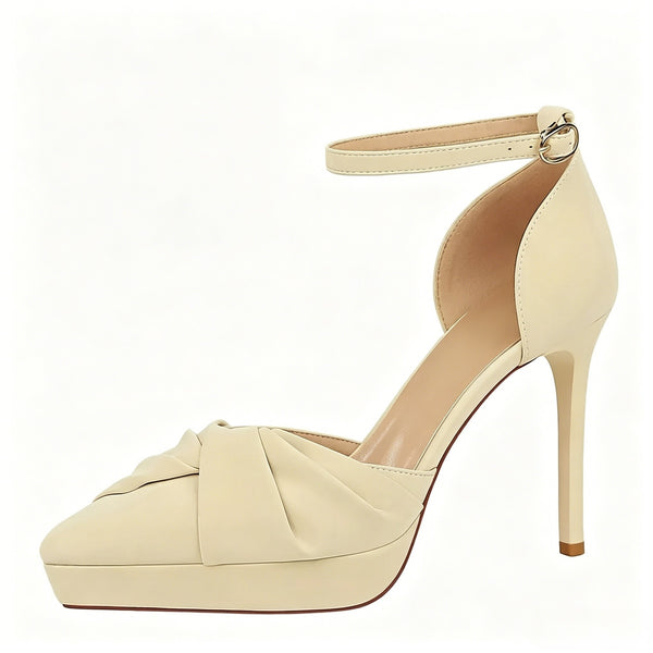 Women's Bow Tied Chunky Heel Pointed Toe Wedding Party Shoes