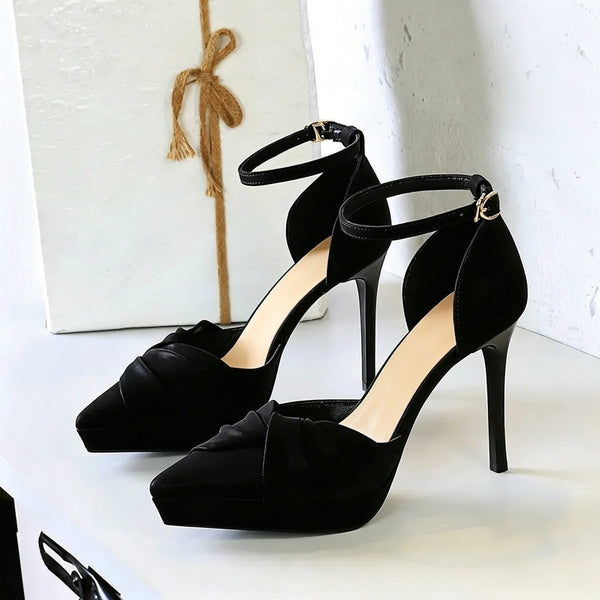 Women's Bow Tied Chunky Heel Pointed Toe Wedding Party Shoes