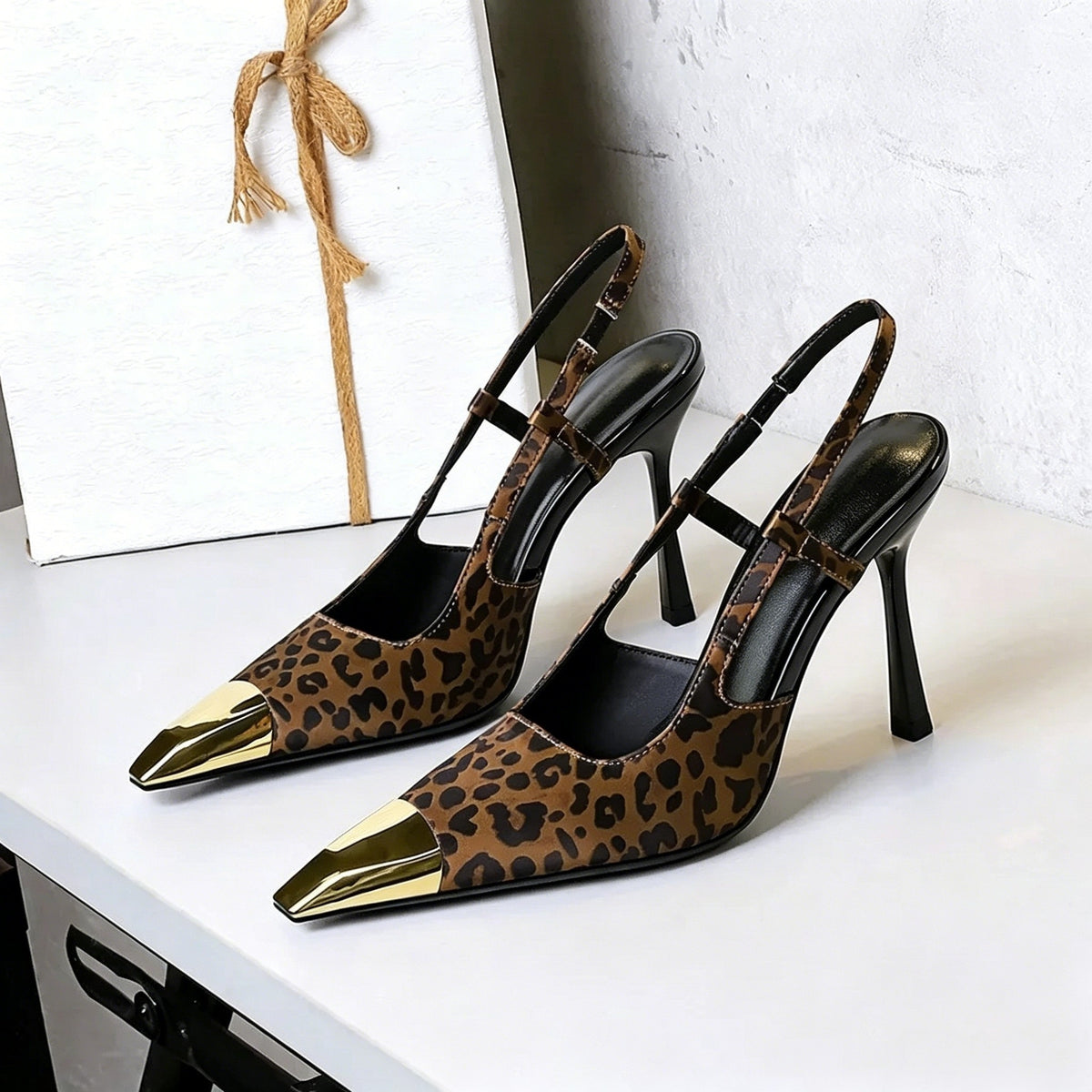 Women's Metal Tipped back Strap Stiletto Heel Pointed Toe Wedding Party Shoes