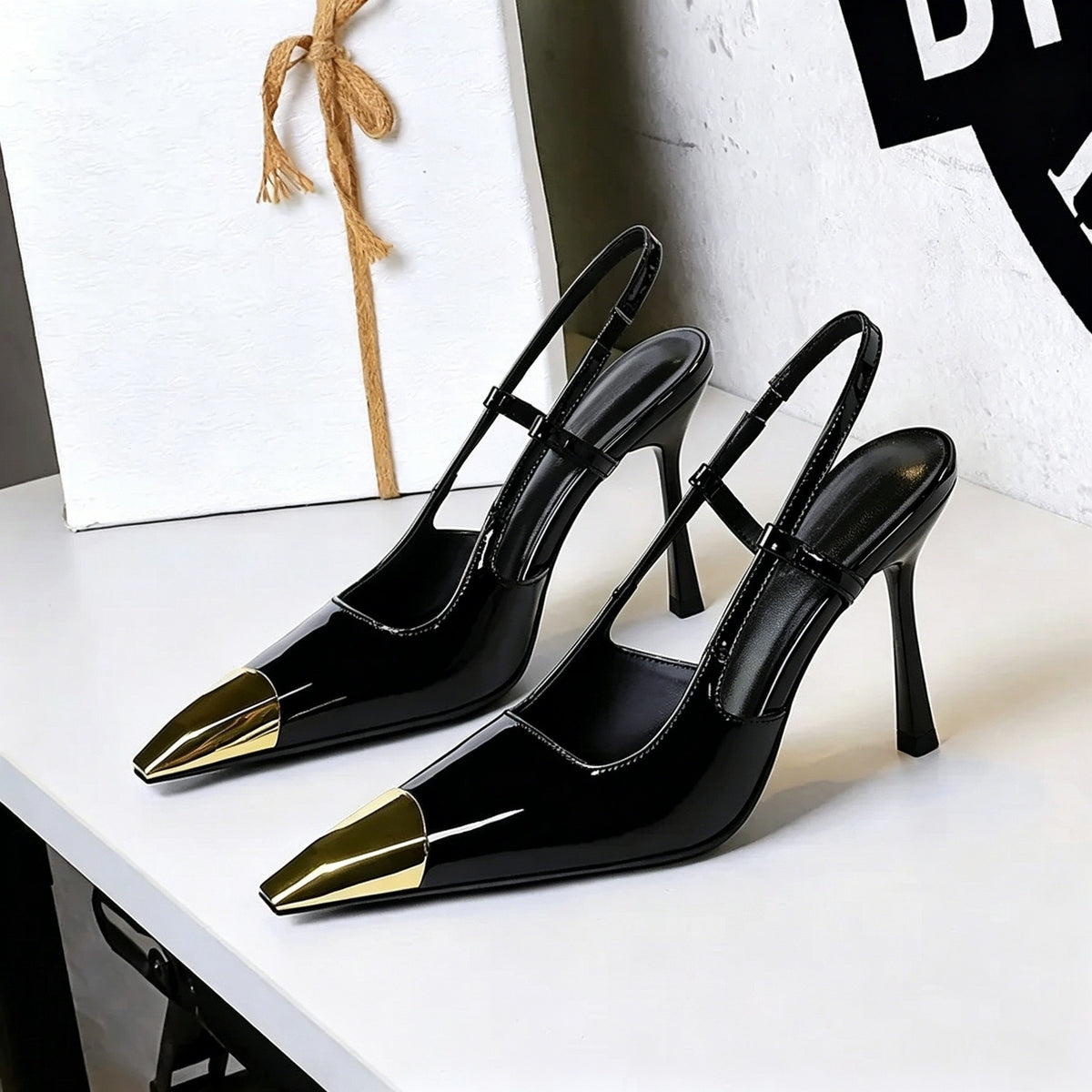 Women's Metal Tipped back Strap Stiletto Heel Pointed Toe Wedding Party Shoes