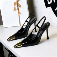 Women's Metal Tipped back Strap Stiletto Heel Pointed Toe Wedding Party Shoes