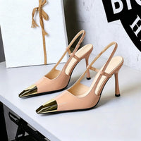 Women's Metal Tipped back Strap Stiletto Heel Pointed Toe Wedding Party Shoes