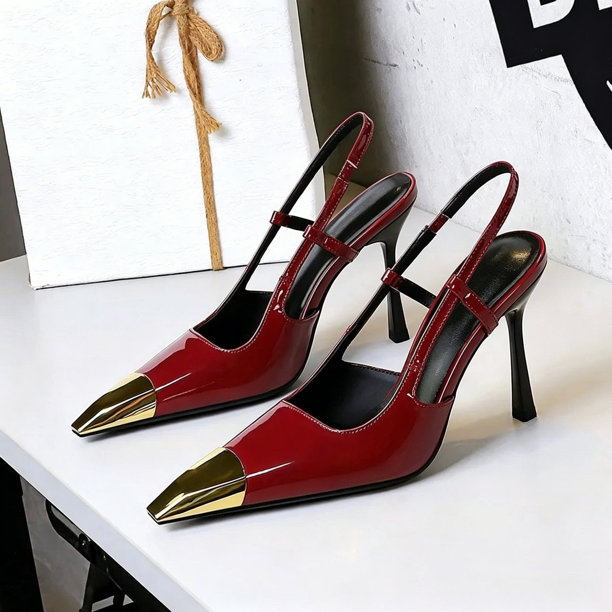 Women's Metal Tipped back Strap Stiletto Heel Pointed Toe Wedding Party Shoes