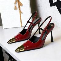 Women's Metal Tipped back Strap Stiletto Heel Pointed Toe Wedding Party Shoes