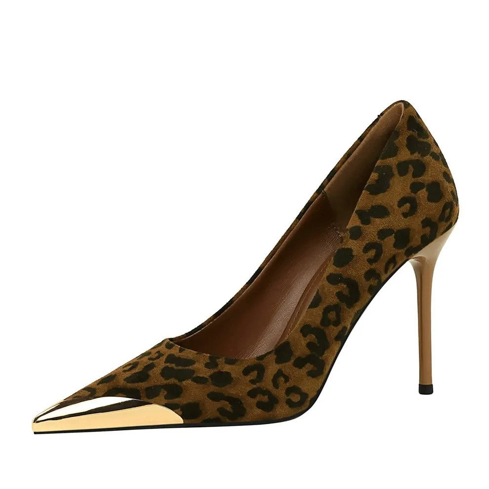 Women's Metal Tipped Suede Stiletto Heel Pointed Toe Wedding Party Shoes