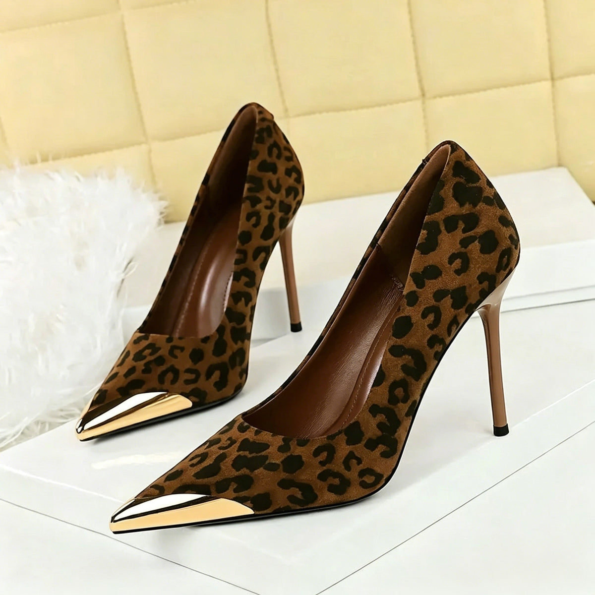 Women's Metal Tipped Suede Stiletto Heel Pointed Toe Wedding Party Shoes