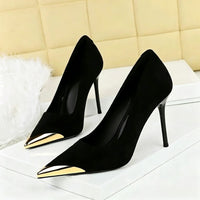 Women's Metal Tipped Suede Stiletto Heel Pointed Toe Wedding Party Shoes